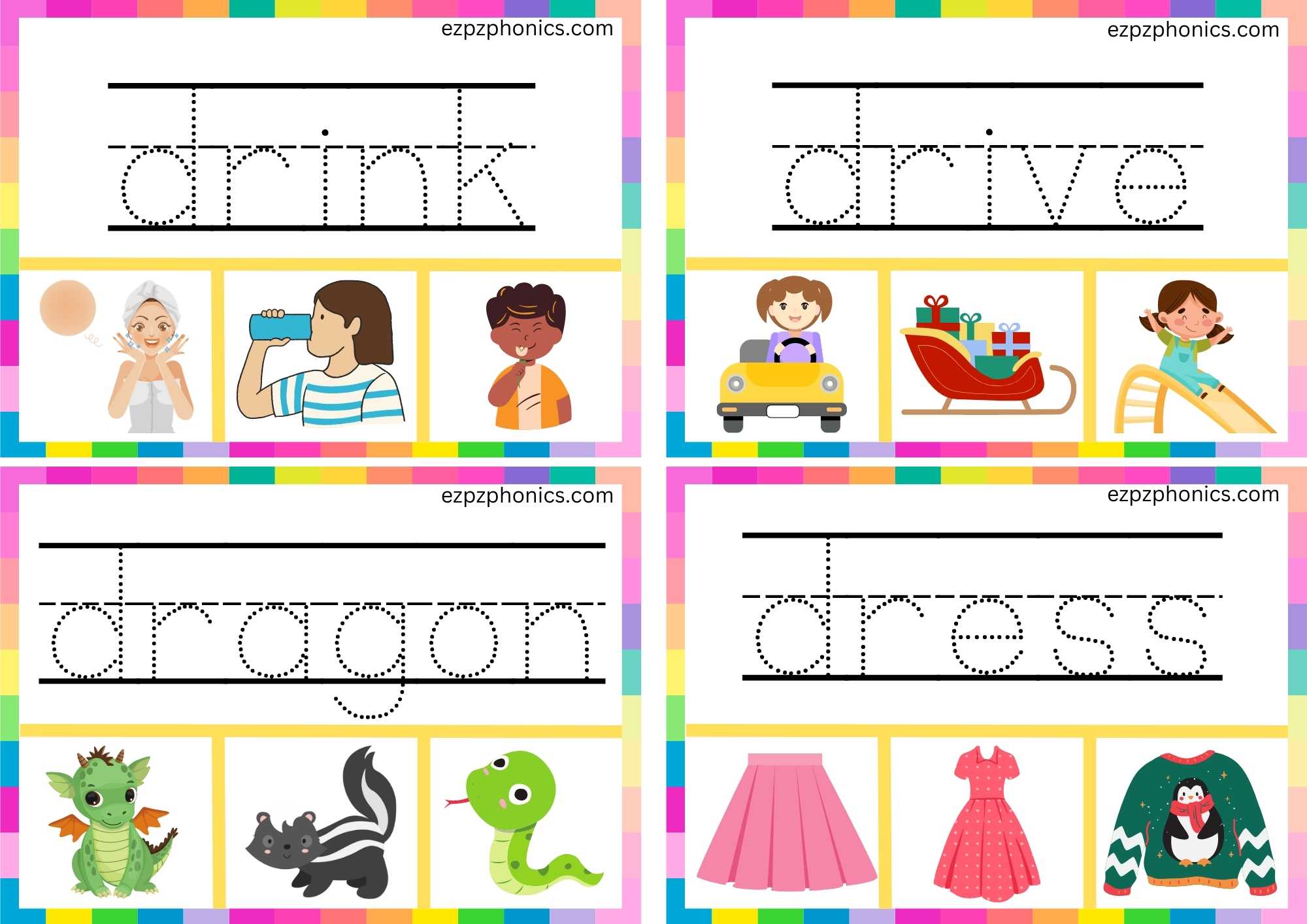 DR Beginning Blends Clip Cards Trace The Words And Clip The Correct Images Set 1